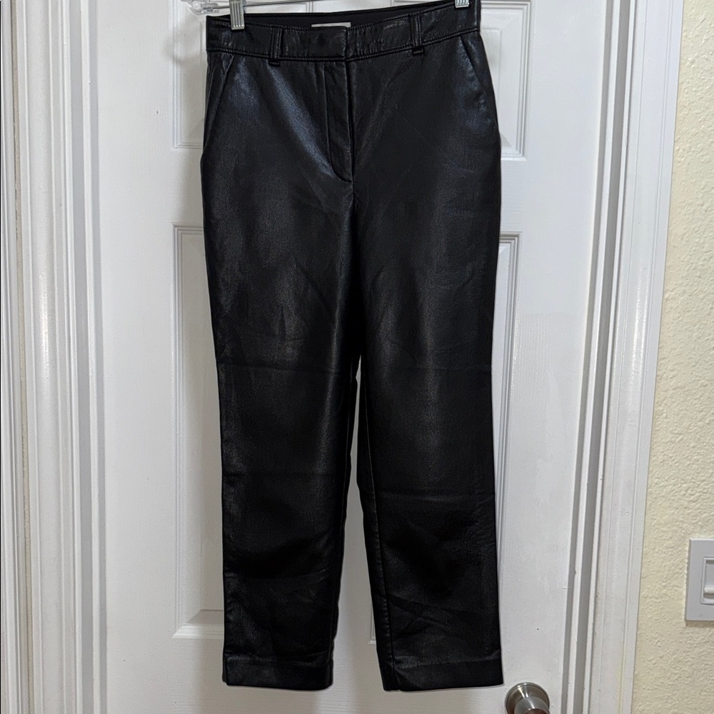 Aritzia Babaton Black Faux Leather Trousers Size 4